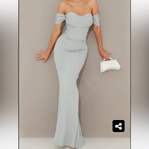 PLT Sage Green Corset Detail Bardot Bridesmaid Dress - Picture 5 of 7